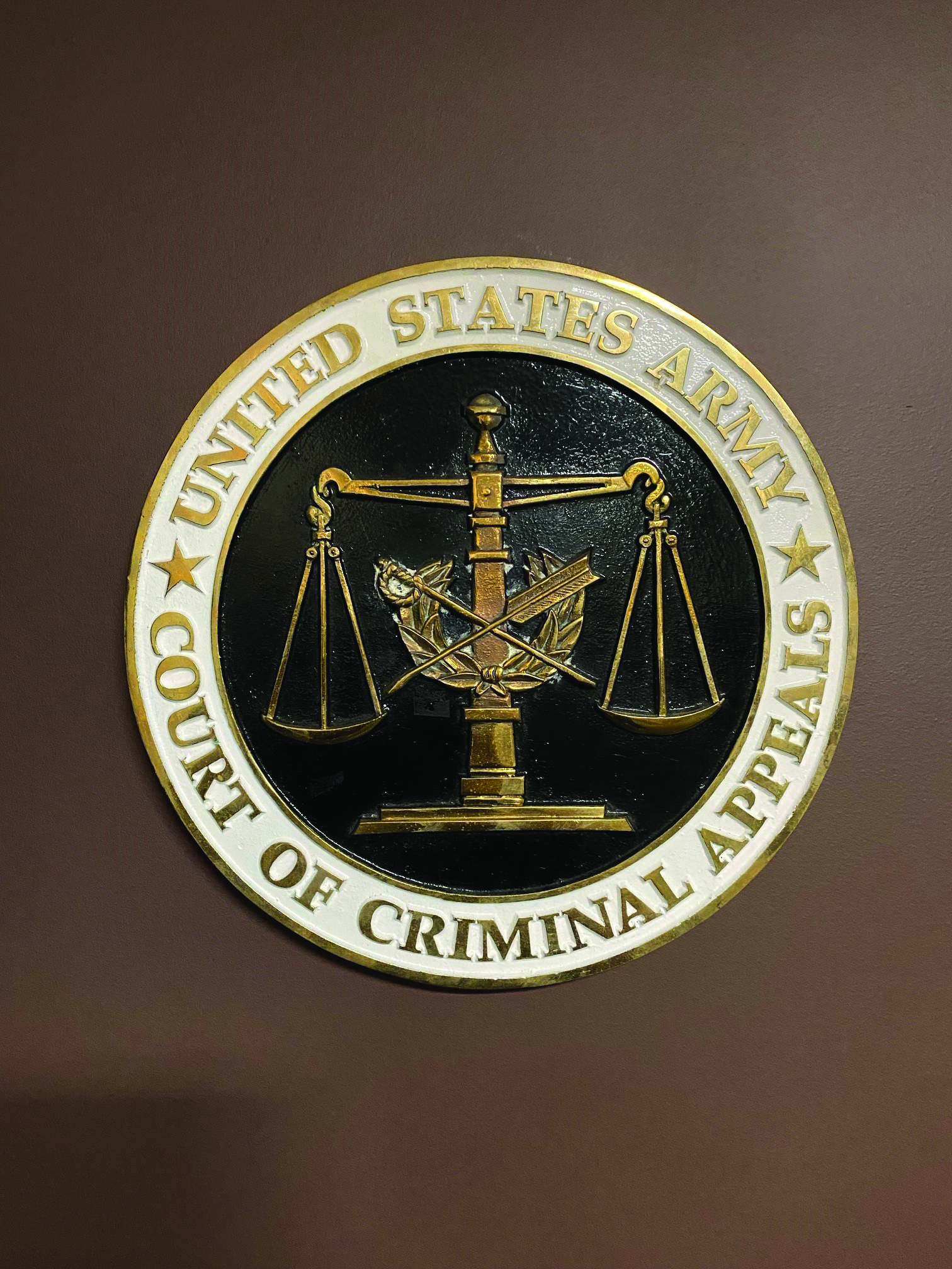 The seal of the U.S. Army Court of Criminal
        Appeals. (Photo courtesy of author)
